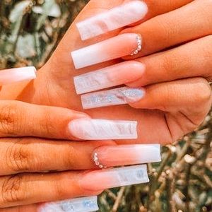 Long Coffin Press On Nails (All White Affair)